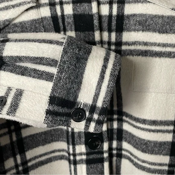 AllSaints Luella Check Jacket Black White Buffalo Plaid Medium Sherpa Lined - Picture 5 of 12